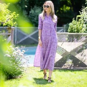 Julia Amory 100% Cotton Dress | Size Small | Lavender Purple Long Sleeve